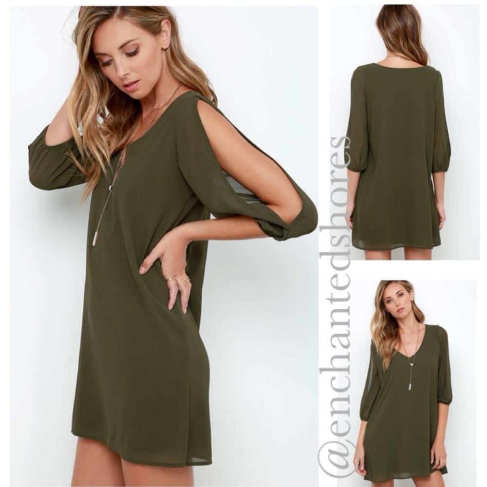 Chic Cold Shoulder Dress Yoins Shifting Dear Olive Green Long Sleeve Size Medium